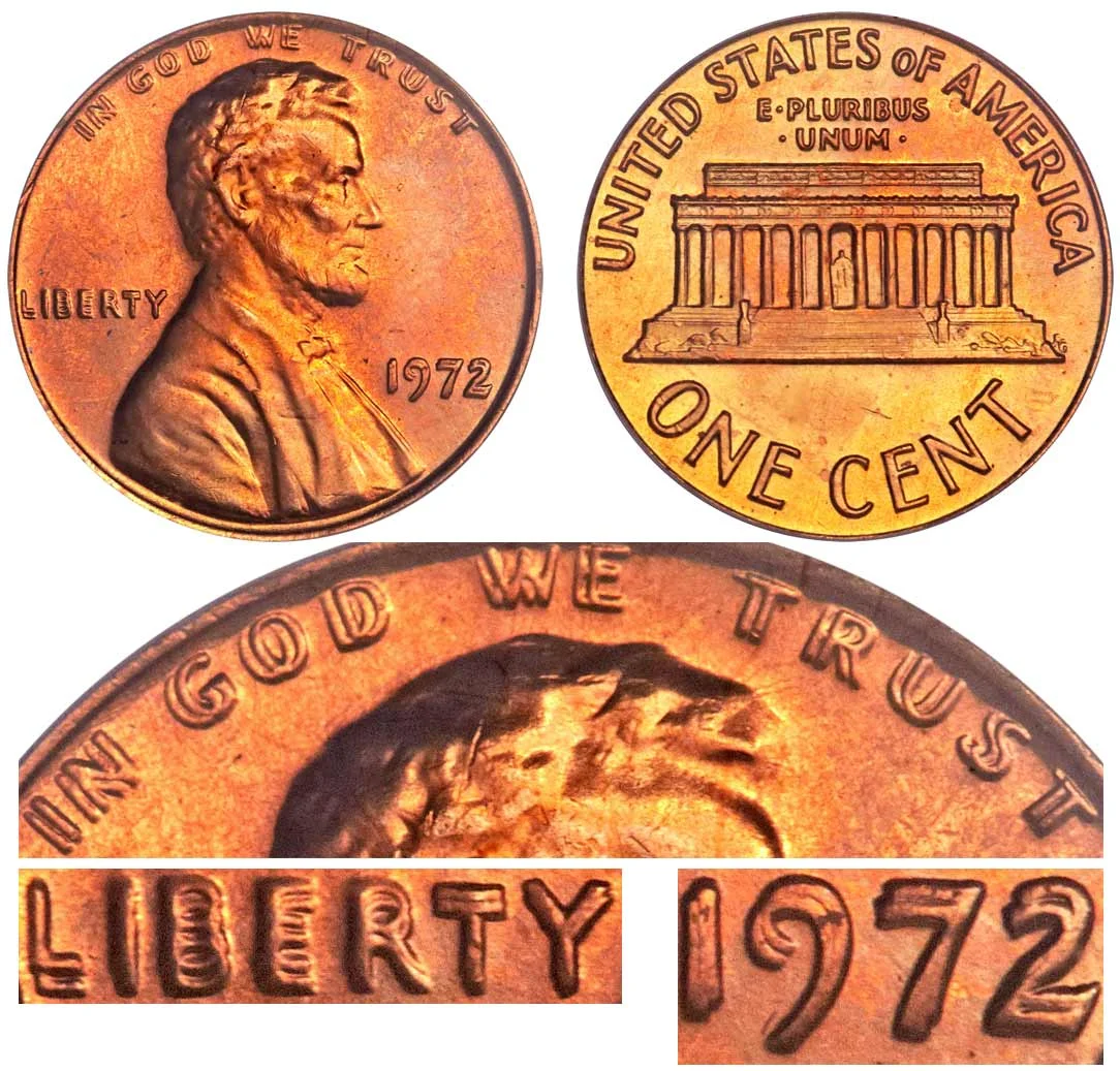 1972 Lincoln Memorial Penny Doubled Die Obverse Coin Value Prices, Photos &  Info