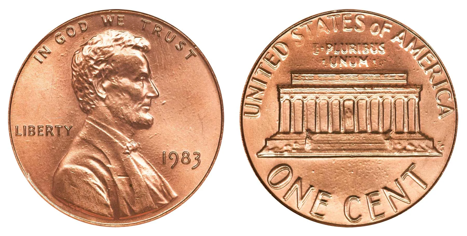 1983 P Lincoln Memorial Cent Small Cents Doubled Die Reverse