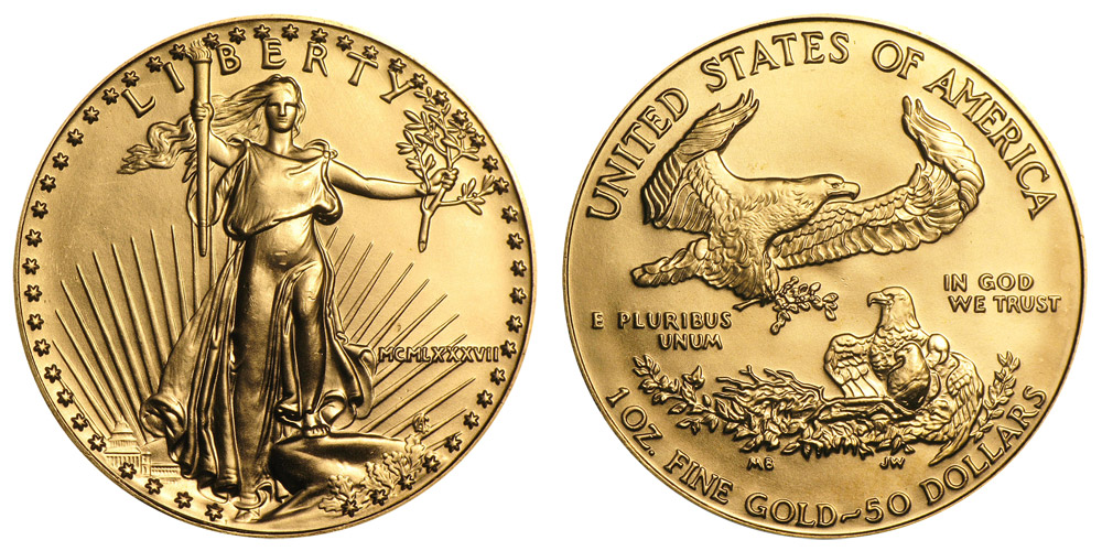 1987 American Gold Eagle Bullion Coin MCMLXXXVII $50 One Ounce