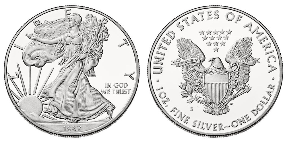 1987 S American Silver Eagle Bullion Coin Proof Type 1 - Reverse