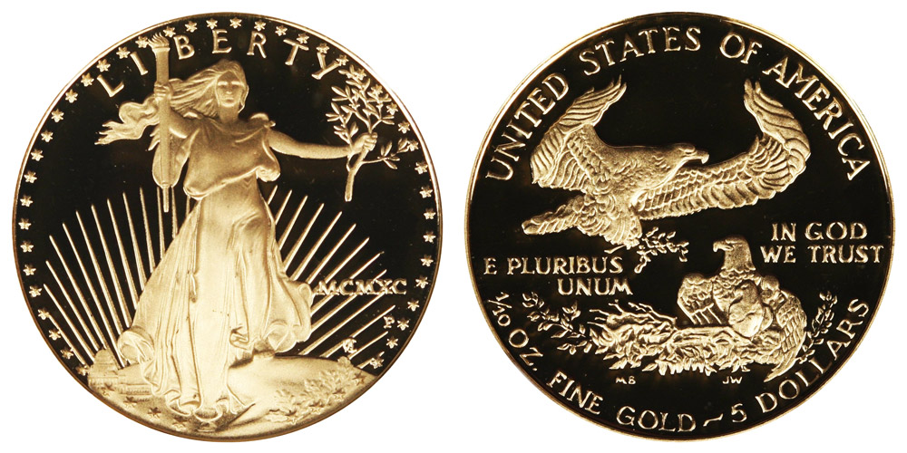 1990 American Gold Eagle Bullion Coin MCMXC - Proof $5 Tenth Ounce