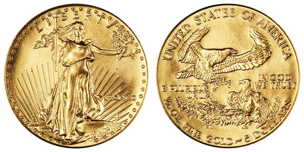 1990 American Gold Eagle Bullion Coin MCMXC $5 Tenth Ounce Gold
