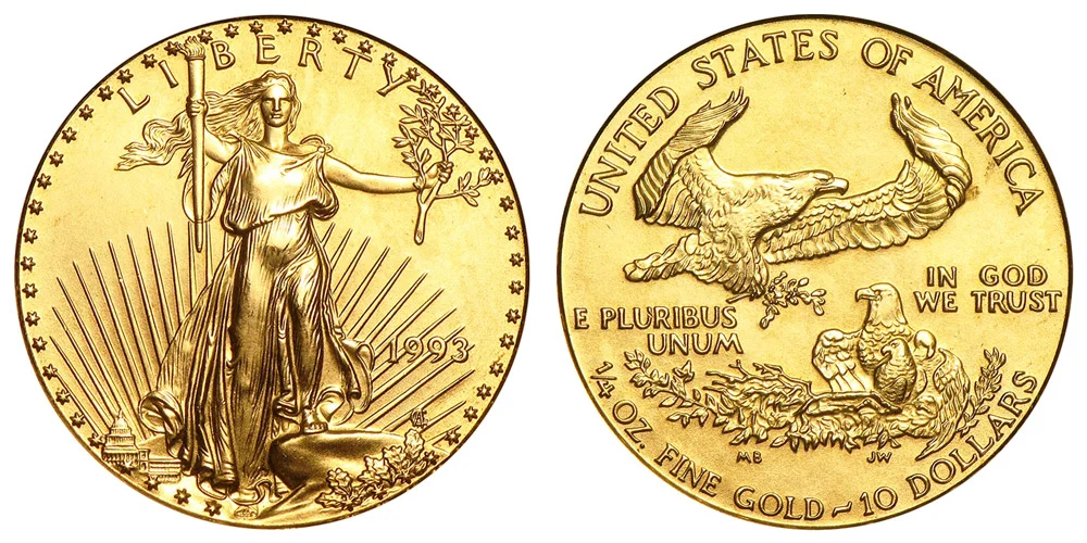 1993 American Gold Eagle Bullion Coin $10 Quarter Ounce Gold