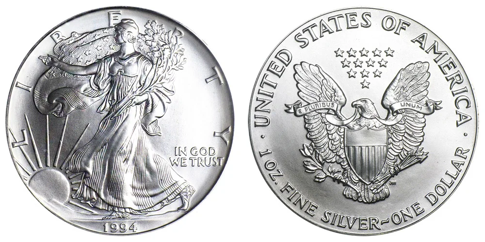 1994 S American Silver Eagle Bullion Coin Bullion (No Mint Mark