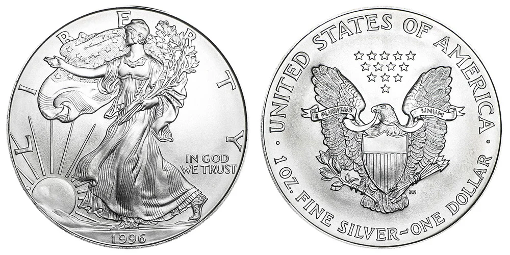 1996 W American Silver Eagle Bullion Coin Bullion (No Mint Mark
