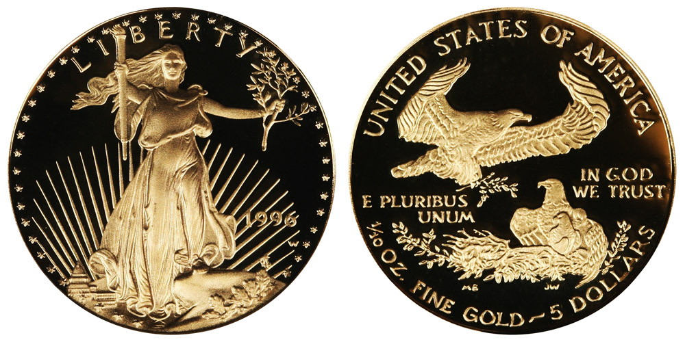 1996 W American Gold Eagle Bullion Coin Proof $5 Tenth Ounce Gold
