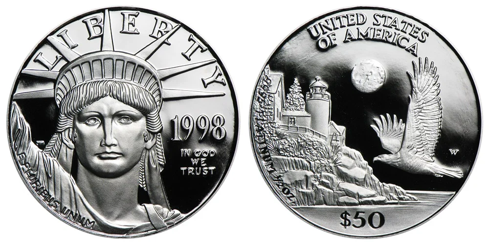 1998 W American Platinum Eagle Bullion Coin Proof $50 Half Ounce