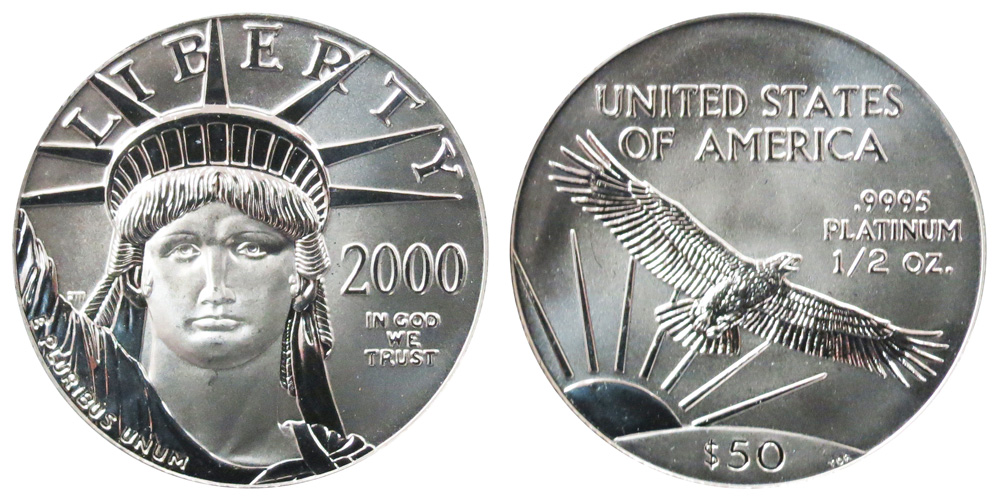 2000 American Platinum Eagle Bullion Coin $50 Half Ounce Platinum