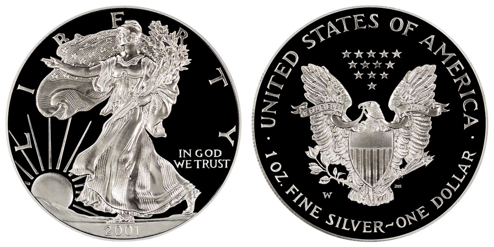 2001 W American Silver Eagle Bullion Coin Proof Type 1 - Reverse