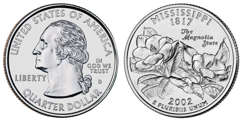 2002 D Mississippi State Quarter Coin Value Prices, Photos & Info