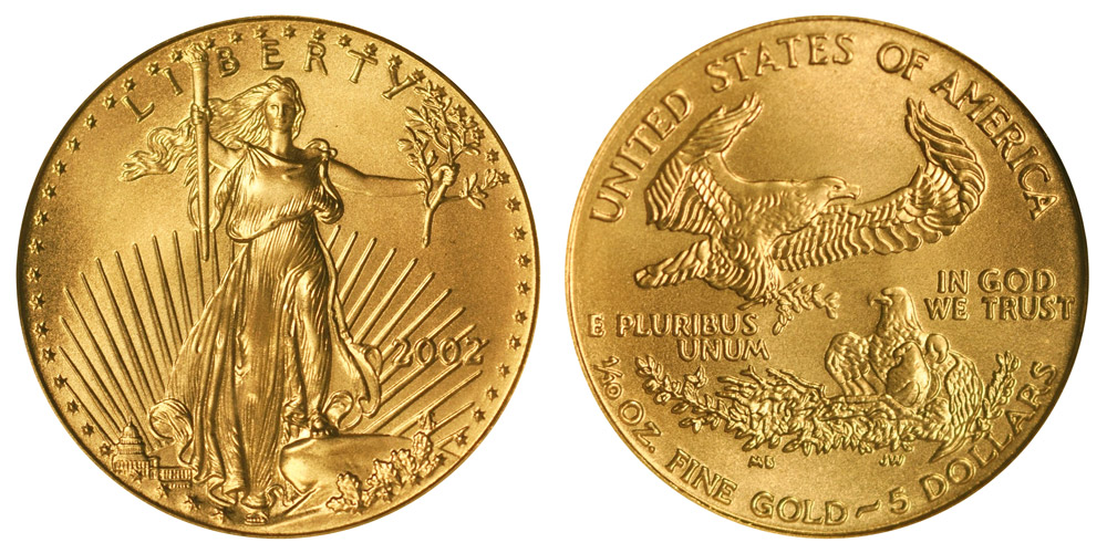 2002 American Gold Eagle Bullion Coin $5 Tenth Ounce Gold - Type 1