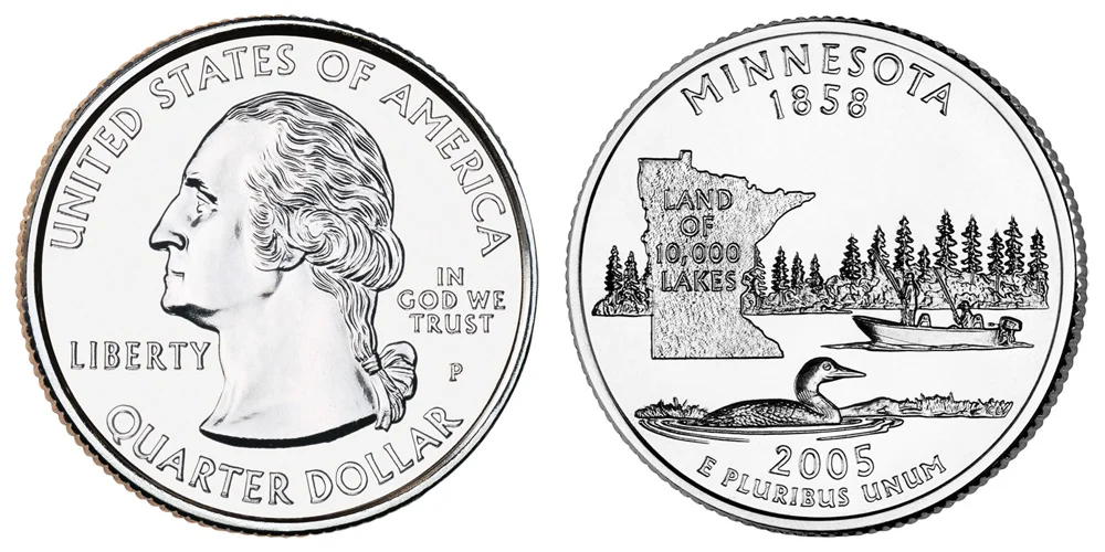 米国◆◆2005-P ワシントン (MN) クォーター硬貨100枚バッグ◆◆ 2005 P Minnesota State Quarter Coin Value Prices, Photos & Info