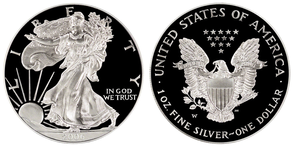2006 W American Silver Eagle Bullion Coin Proof Type 1 - Reverse