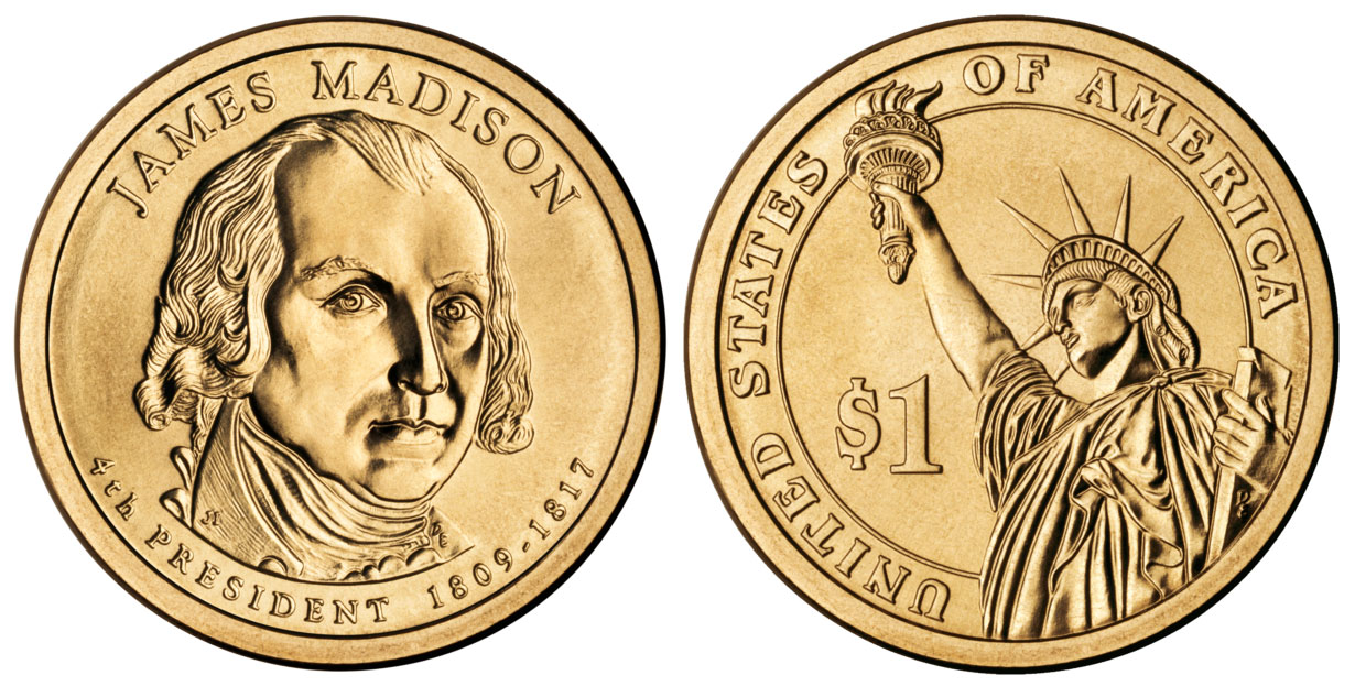 Wuz☆☆フロリダ純金ノート３１１mg＋バイソン純金(１g)ノート☆☆ 2007 D Presidential Dollar James Madison Golden Dollar Coin Value