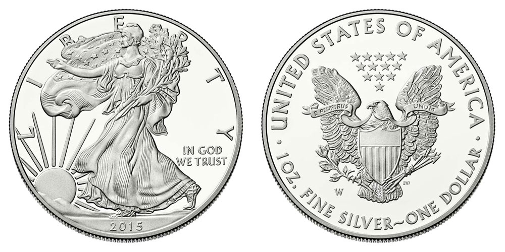 2015 W American Silver Eagle Bullion Coin Proof Type 1 - Reverse