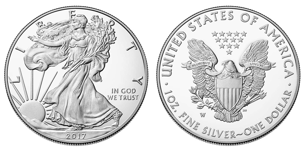 2017 W American Silver Eagle Bullion Coin Proof Type 1 - Reverse