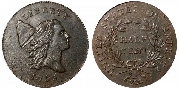 1795 Liberty Cap Half Cent Penny - No Pole - Plain Edge 