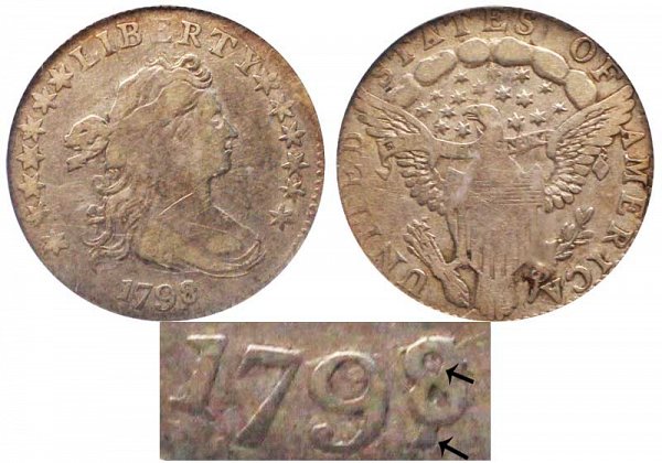 1798/7 Draped Bust Dime - 16 Stars - 8 Over 7 