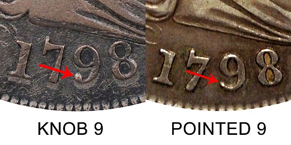 1798 Draped Bust Silver Dollar Varieties - Difference and Comparison