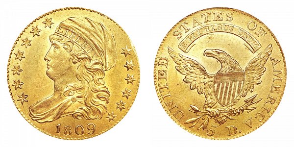 1809/8 Capped Bust $5 Gold Half Eagle - Five Dollars 