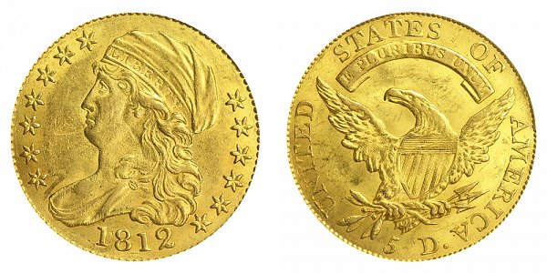 1812 Capped Bust $5 Gold Half Eagle - Five Dollars 