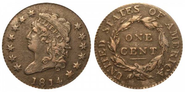 1814 Classic Head Large Cent Penny - Crosslet 4 