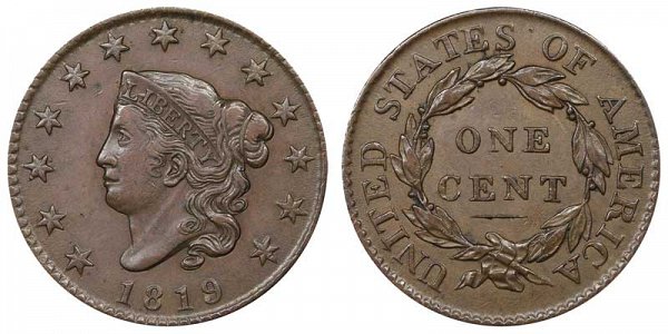 1819 Coronet Head Large Cent Penny - Small Date 