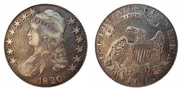 1820 Capped Bust Half Dollar - Square Base No Knob 2 - Large Date 