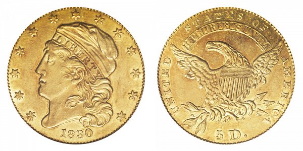 1830 Large 5D - $5 Capped Bust Gold Half Eagle