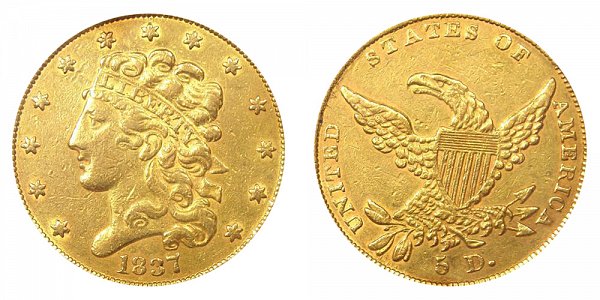 1837 Classic Head $5 Gold Half Eagle 