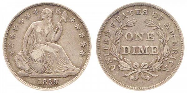 1839 Seated Liberty Dime - Type 2 No Drapery 