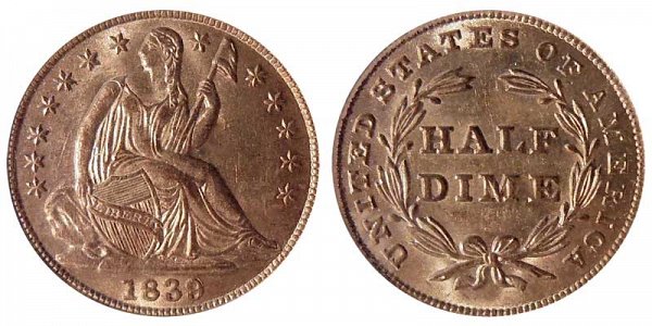 1839 Seated Liberty Half Dime 