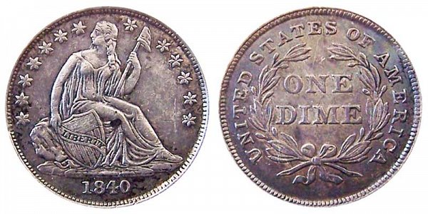 1840 Seated Liberty Dime - Type 2 No Drapery 