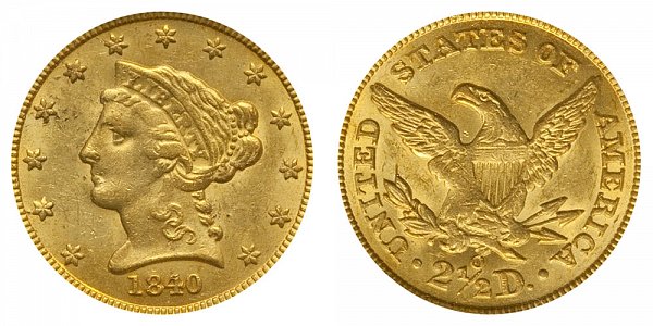 1840 O Liberty Head $2.50 Gold Quarter Eagle - 2 1/2 Dollars 