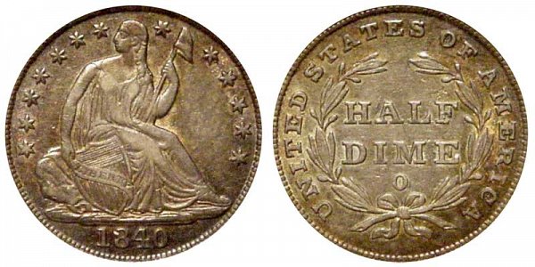 1840 O Seated Liberty Half Dime - No Drapery 