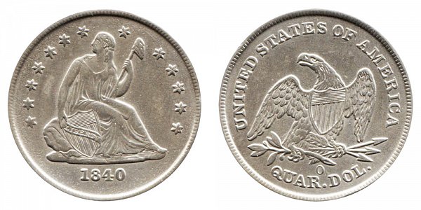 1840 O Seated Liberty Quarter - No Drapery 