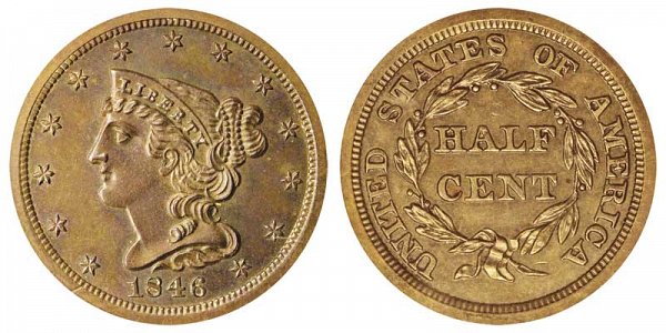 1846 Braided Hair Half Cent Penny - Original 