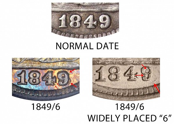 1849/6 Seated Liberty Half Dime Varieties and Overdate Errors 