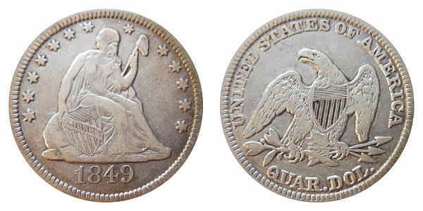 1849 Seated Liberty Quarter 