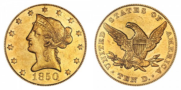 1850 Large Date - Liberty Head $10 Gold Eagle - Ten Dollars 