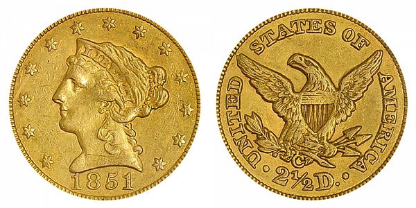 1851 C Liberty Head $2.50 Gold Quarter Eagle - 2 1/2 Dollars 