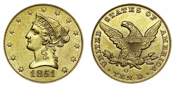 1851 O Liberty Head $10 Gold Eagle - Ten Dollars 