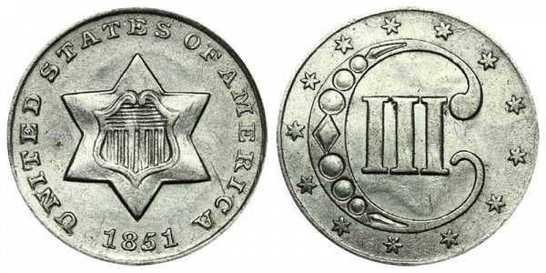 1851 Silver Three Cent Piece Trime 