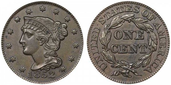1852 Braided Hair Large Cent Penny 