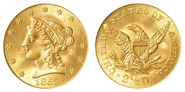 1852 Liberty Head $2.50 Gold Quarter Eagle - 2 1/2 Dollars 