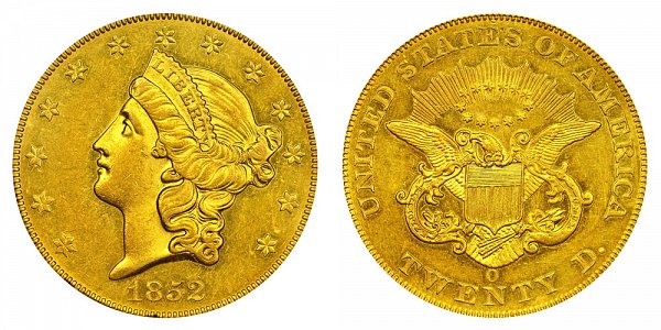 1852 O Liberty Head $20 Gold Double Eagle - Twenty Dollars 