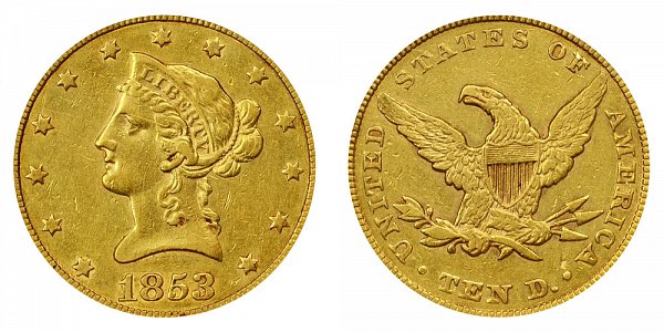 1853/2 Liberty Head $10 Gold Eagle - 3 Over 2 - Ten Dollars 