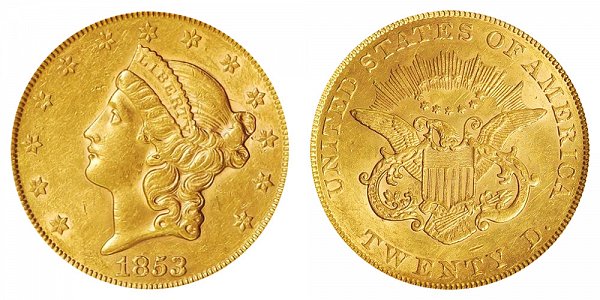 1853 Liberty Head $20 Gold Double Eagle - Twenty Dollars 