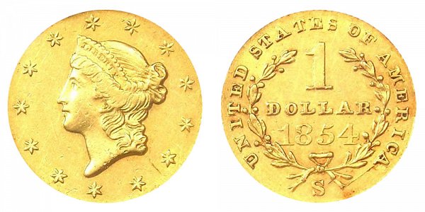 1854 S Liberty Head Gold Dollar G$1 