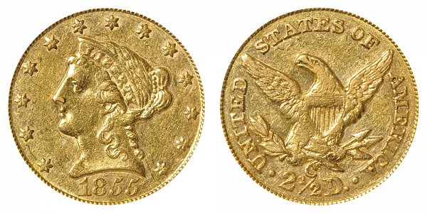 1855 C Liberty Head $2.50 Gold Quarter Eagle - 2 1/2 Dollars 